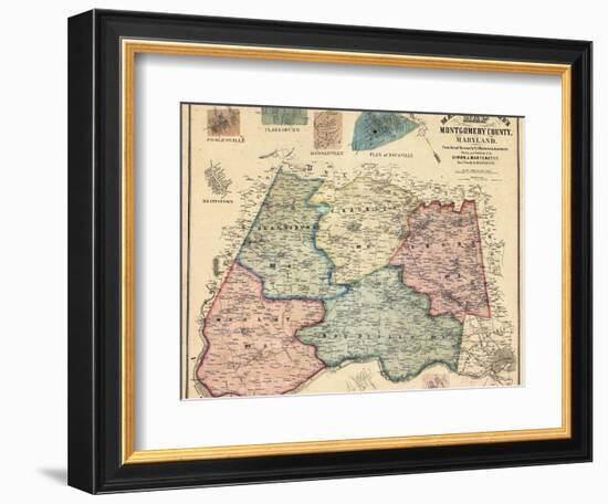 1865, Montgomery County Wall Map, Maryland, United States-null-Framed Giclee Print