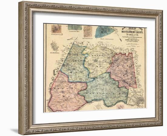 1865, Montgomery County Wall Map, Maryland, United States-null-Framed Giclee Print