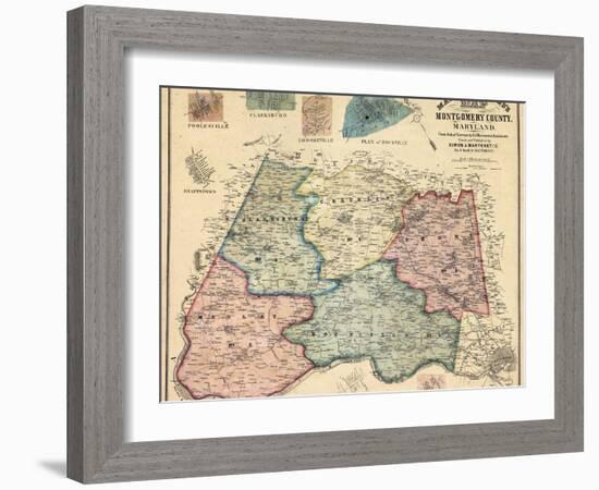 1865, Montgomery County Wall Map, Maryland, United States-null-Framed Giclee Print