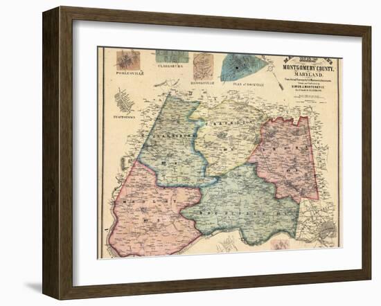 1865, Montgomery County Wall Map, Maryland, United States-null-Framed Giclee Print