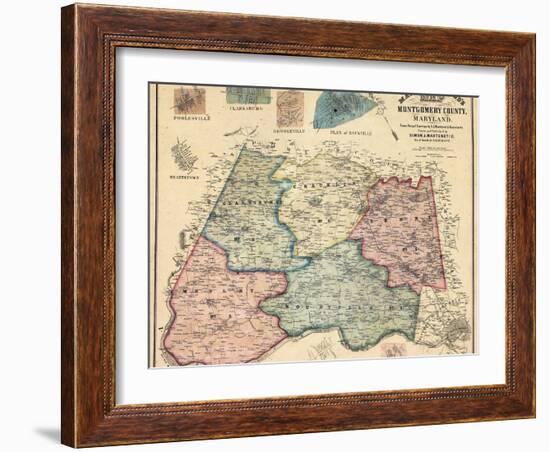 1865, Montgomery County Wall Map, Maryland, United States-null-Framed Giclee Print