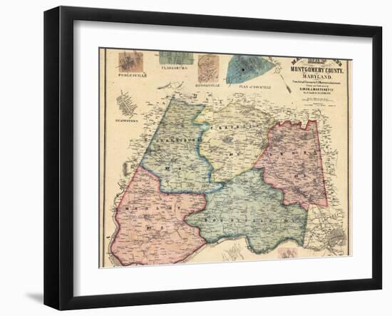 1865, Montgomery County Wall Map, Maryland, United States-null-Framed Giclee Print