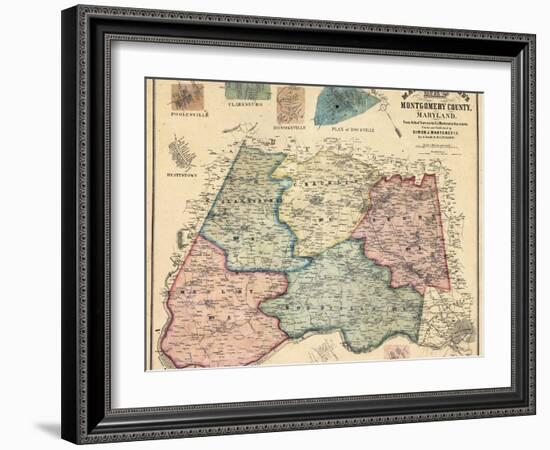 1865, Montgomery County Wall Map, Maryland, United States-null-Framed Giclee Print