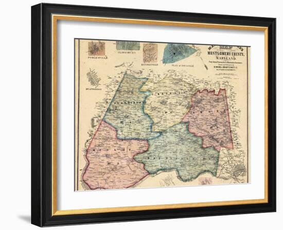1865, Montgomery County Wall Map, Maryland, United States-null-Framed Giclee Print