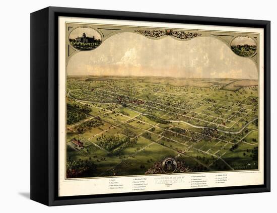 1866, Lansing Bird's Eye View, Michigan, United States-null-Framed Premier Image Canvas