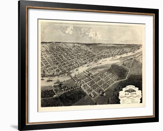 1867, Bay City Bird's Eye View, Michigan, United States-null-Framed Giclee Print