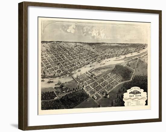 1867, Bay City Bird's Eye View, Michigan, United States-null-Framed Giclee Print