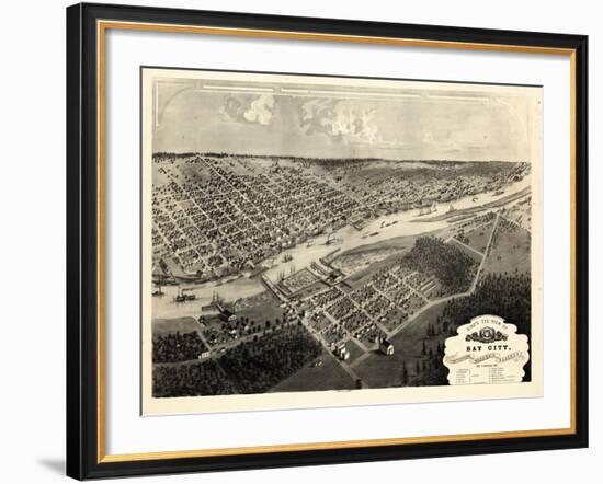 1867, Bay City Bird's Eye View, Michigan, United States-null-Framed Giclee Print