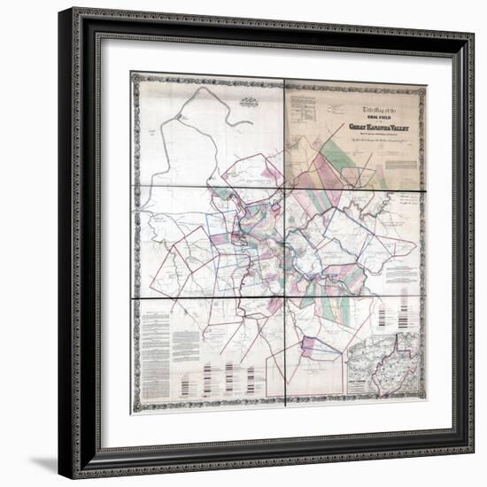 1867, Kanawha River Valley Wall Map, West Virginia, United States-null-Framed Giclee Print