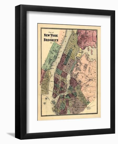 1867, New York & Brooklyn Plan, New York, United States-null-Framed Giclee Print