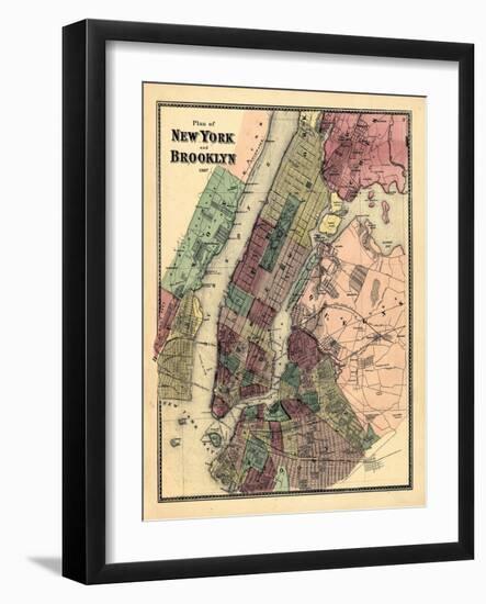 1867, New York & Brooklyn Plan, New York, United States-null-Framed Giclee Print