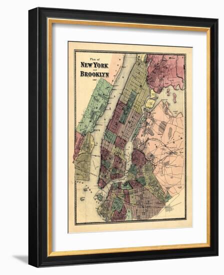 1867, New York & Brooklyn Plan, New York, United States-null-Framed Giclee Print