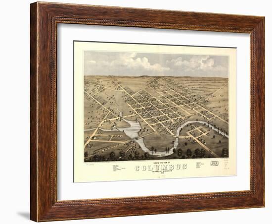 1868, Columbus Bird's Eye View, Wisconsin, United States-null-Framed Giclee Print