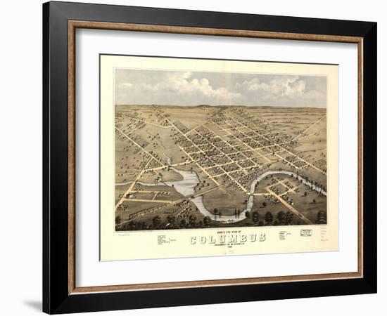 1868, Columbus Bird's Eye View, Wisconsin, United States-null-Framed Giclee Print