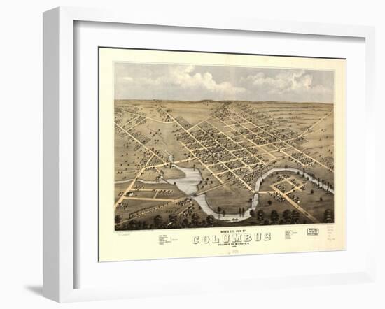 1868, Columbus Bird's Eye View, Wisconsin, United States-null-Framed Giclee Print