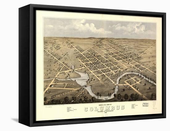 1868, Columbus Bird's Eye View, Wisconsin, United States-null-Framed Premier Image Canvas