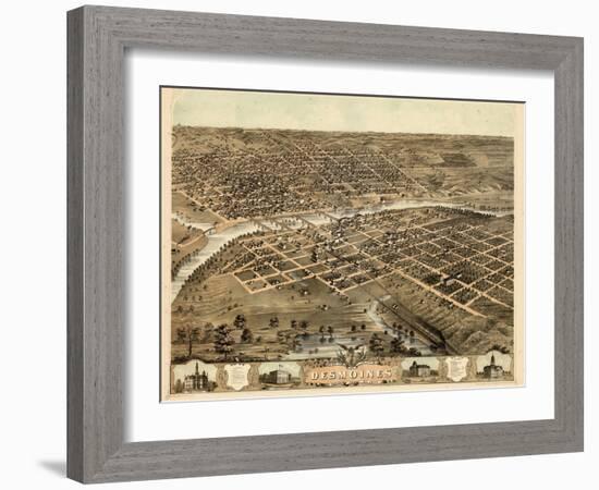 1868, Des Moines Bird's Eye View, Iowa, United States-null-Framed Giclee Print