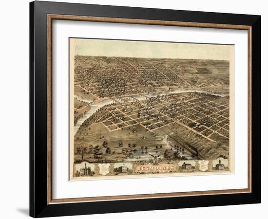 1868, Des Moines Bird's Eye View, Iowa, United States-null-Framed Giclee Print