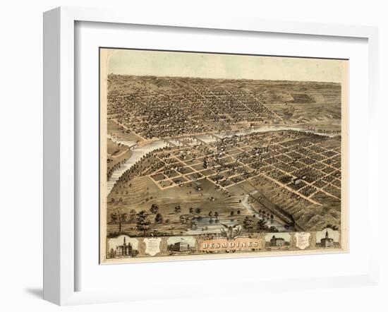 1868, Des Moines Bird's Eye View, Iowa, United States-null-Framed Giclee Print