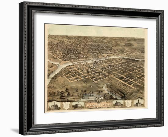 1868, Des Moines Bird's Eye View, Iowa, United States-null-Framed Giclee Print