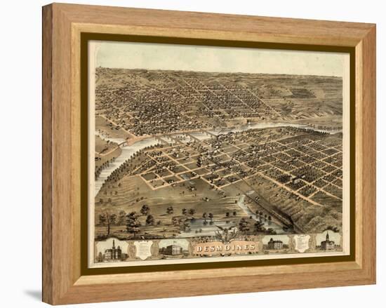 1868, Des Moines Bird's Eye View, Iowa, United States-null-Framed Premier Image Canvas