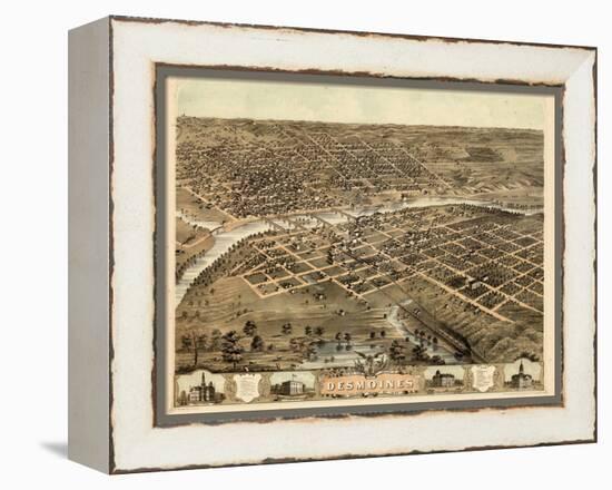 1868, Des Moines Bird's Eye View, Iowa, United States-null-Framed Premier Image Canvas