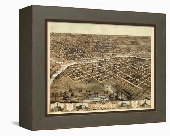 1868, Des Moines Bird's Eye View, Iowa, United States-null-Framed Premier Image Canvas