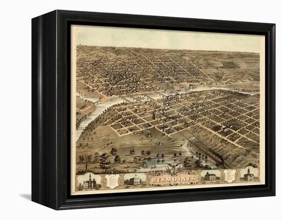 1868, Des Moines Bird's Eye View, Iowa, United States-null-Framed Premier Image Canvas