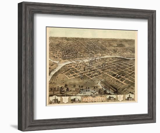 1868, Des Moines Bird's Eye View, Iowa, United States-null-Framed Giclee Print