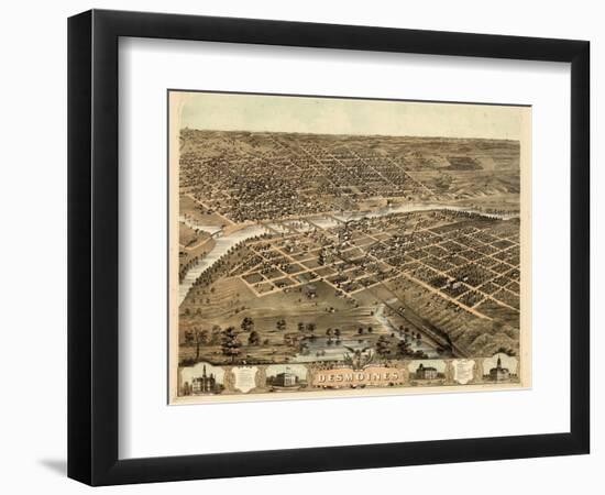 1868, Des Moines Bird's Eye View, Iowa, United States-null-Framed Giclee Print