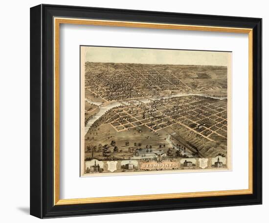 1868, Des Moines Bird's Eye View, Iowa, United States-null-Framed Giclee Print