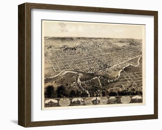 1868, Fort Wayne Bird's Eye View, Indiana, United States-null-Framed Giclee Print