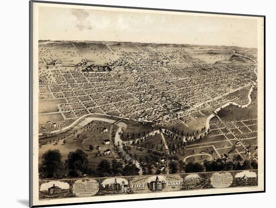 1868, Fort Wayne Bird's Eye View, Indiana, United States-null-Mounted Giclee Print