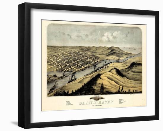 1868, Grand Haven Bird's Eye View, Michigan, United States-null-Framed Giclee Print