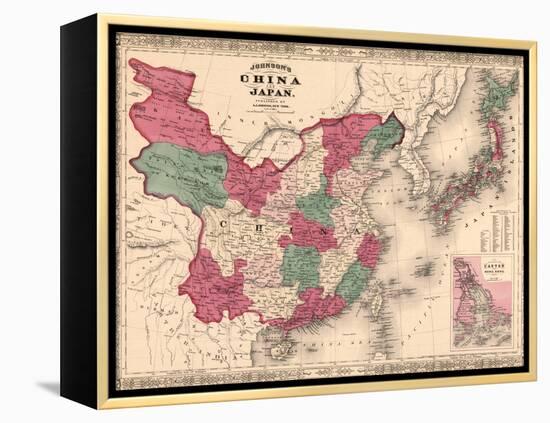 1868 Map of China and Japan, Showing Provincial Boundaries-null-Framed Stretched Canvas