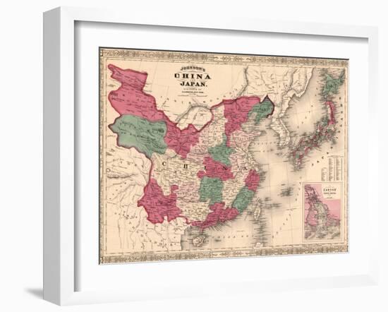 1868 Map of China and Japan, Showing Provincial Boundaries-null-Framed Art Print