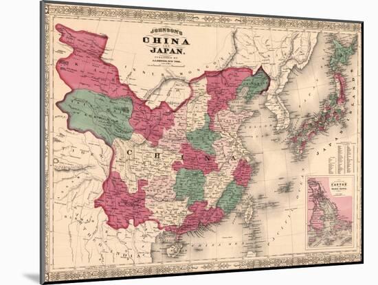 1868 Map of China and Japan, Showing Provincial Boundaries-null-Mounted Art Print