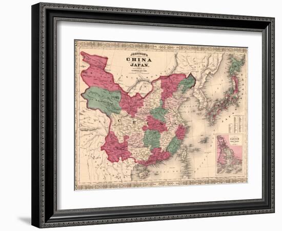 1868 Map of China and Japan, Showing Provincial Boundaries-null-Framed Art Print