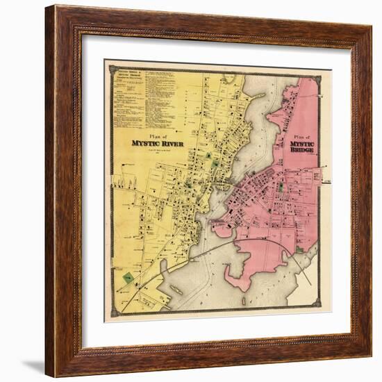 1868, Mystic River Map, Mystic Bridge Map, Connecticut, United States-null-Framed Giclee Print