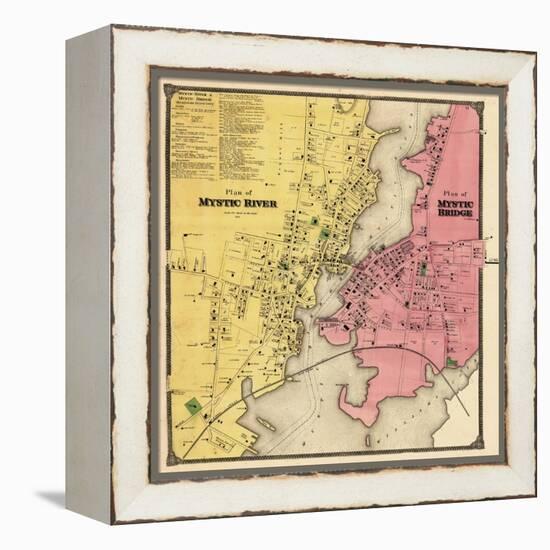 1868, Mystic River Map, Mystic Bridge Map, Connecticut, United States-null-Framed Premier Image Canvas