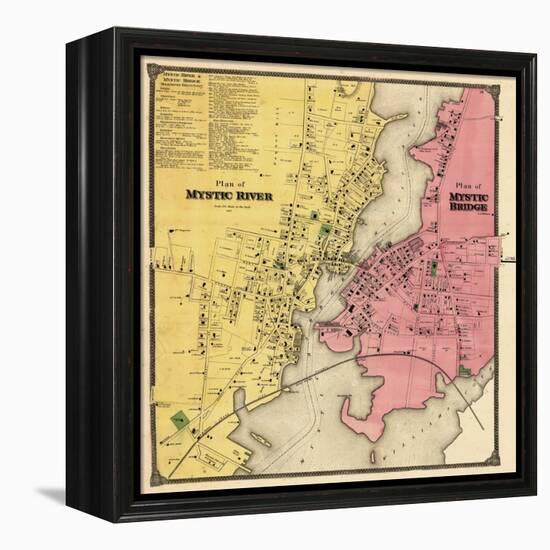 1868, Mystic River Map, Mystic Bridge Map, Connecticut, United States-null-Framed Premier Image Canvas