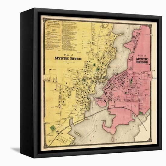 1868, Mystic River Map, Mystic Bridge Map, Connecticut, United States-null-Framed Premier Image Canvas