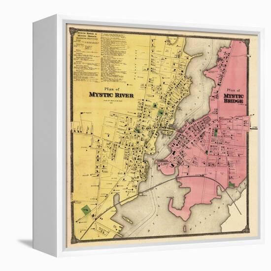 1868, Mystic River Map, Mystic Bridge Map, Connecticut, United States-null-Framed Premier Image Canvas