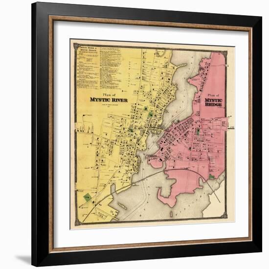 1868, Mystic River Map, Mystic Bridge Map, Connecticut, United States-null-Framed Premium Giclee Print