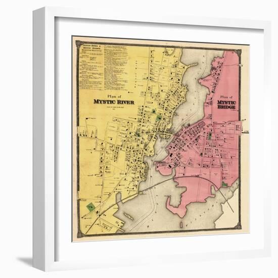 1868, Mystic River Map, Mystic Bridge Map, Connecticut, United States-null-Framed Premium Giclee Print