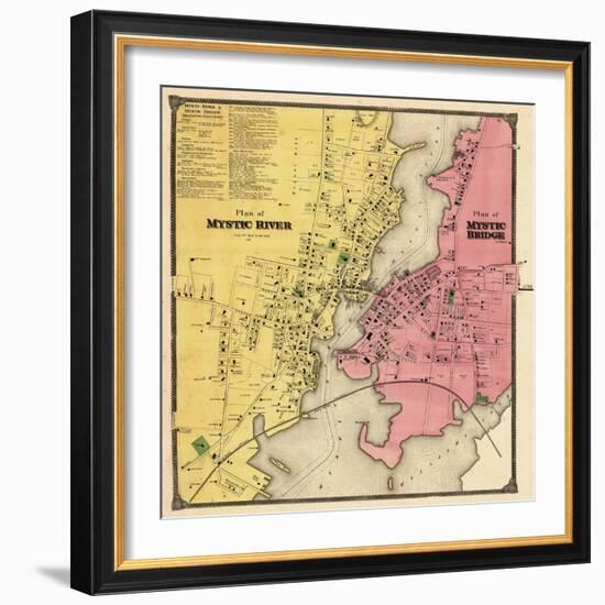 1868, Mystic River Map, Mystic Bridge Map, Connecticut, United States-null-Framed Premium Giclee Print