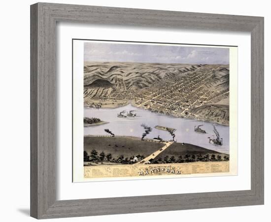 1869, Hannibal Bird's Eye View, Missouri, United States-null-Framed Giclee Print