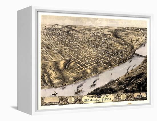 1869, Kansas City Bird's Eye View, Missouri, United States-null-Framed Premier Image Canvas