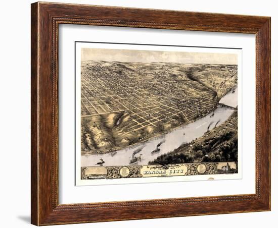 1869, Kansas City Bird's Eye View, Missouri, United States-null-Framed Giclee Print