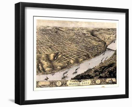 1869, Kansas City Bird's Eye View, Missouri, United States-null-Framed Giclee Print